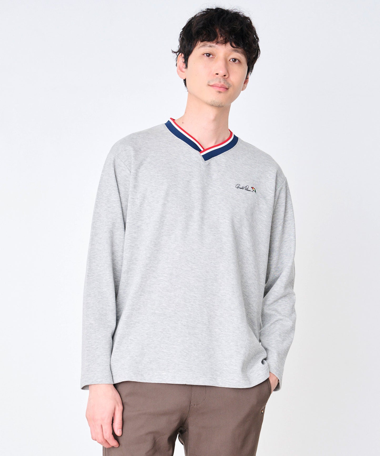 【予約】シェア カラ―リブライン Vネック ロングスリーブTシャツ