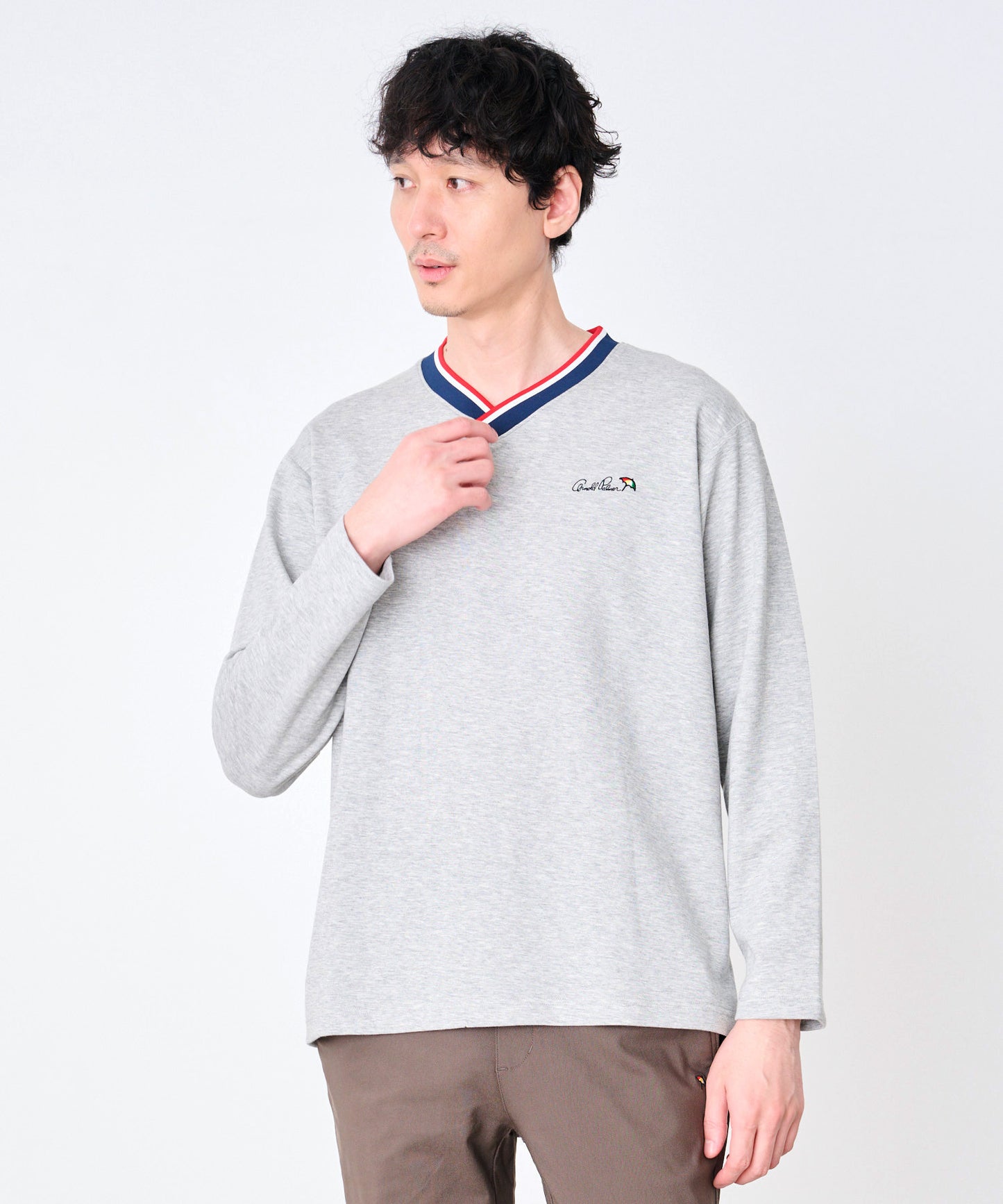 【予約】シェア カラ―リブライン Vネック ロングスリーブTシャツ