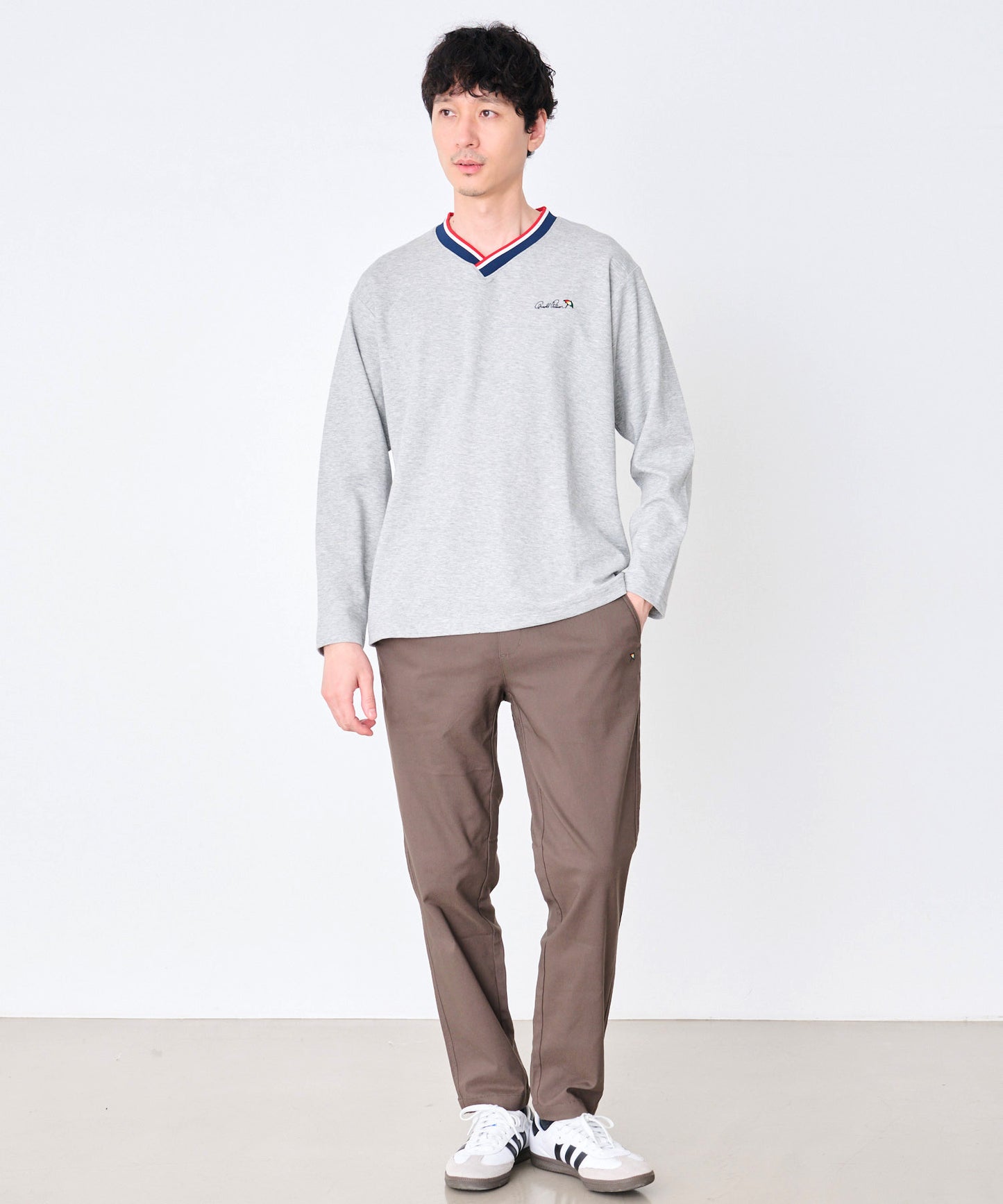 【予約】シェア カラ―リブライン Vネック ロングスリーブTシャツ