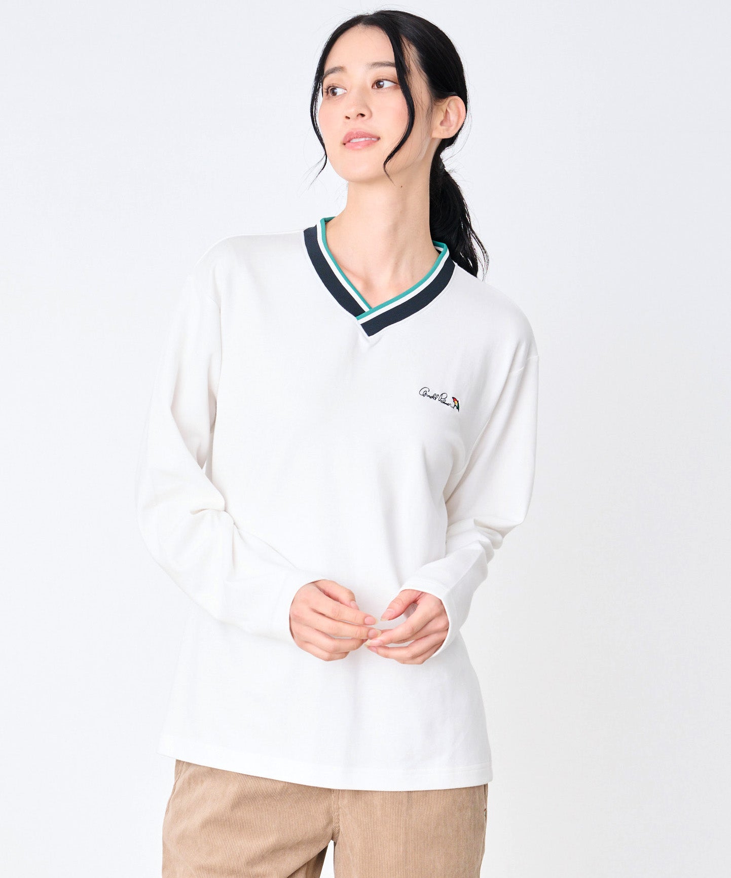 【予約】シェア カラ―リブライン Vネック ロングスリーブTシャツ