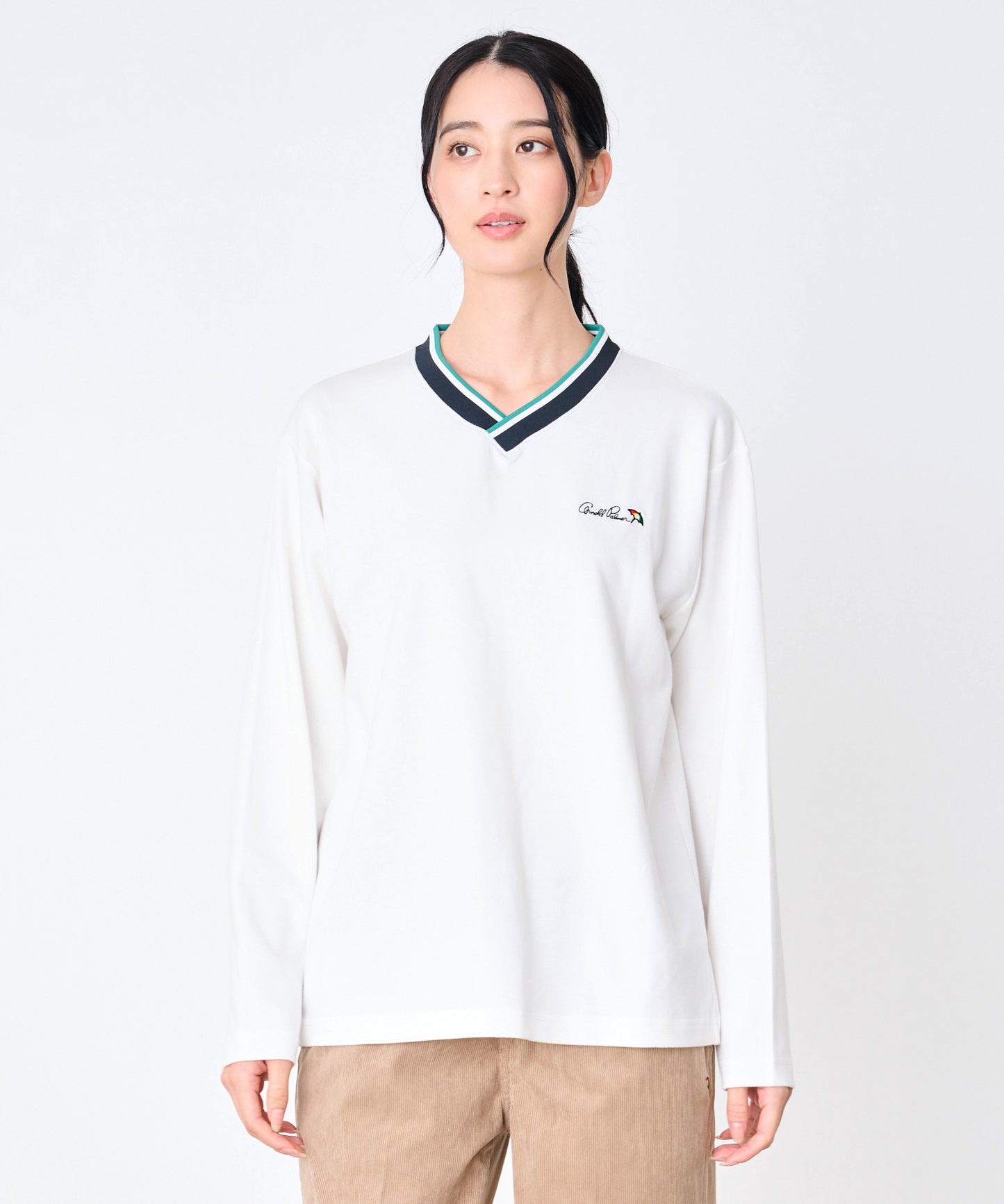 【予約】シェア カラ―リブライン Vネック ロングスリーブTシャツ