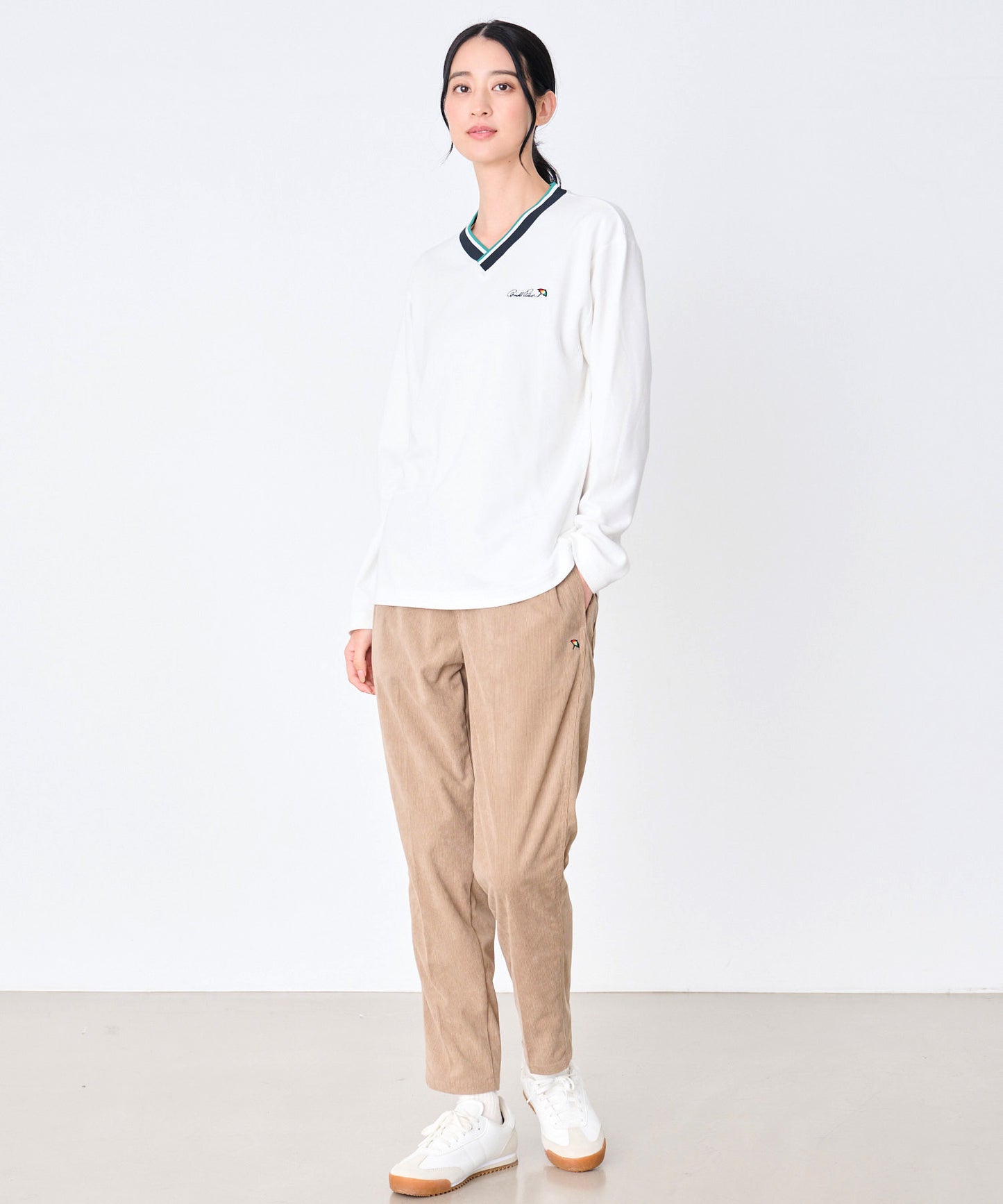 【予約】シェア カラ―リブライン Vネック ロングスリーブTシャツ