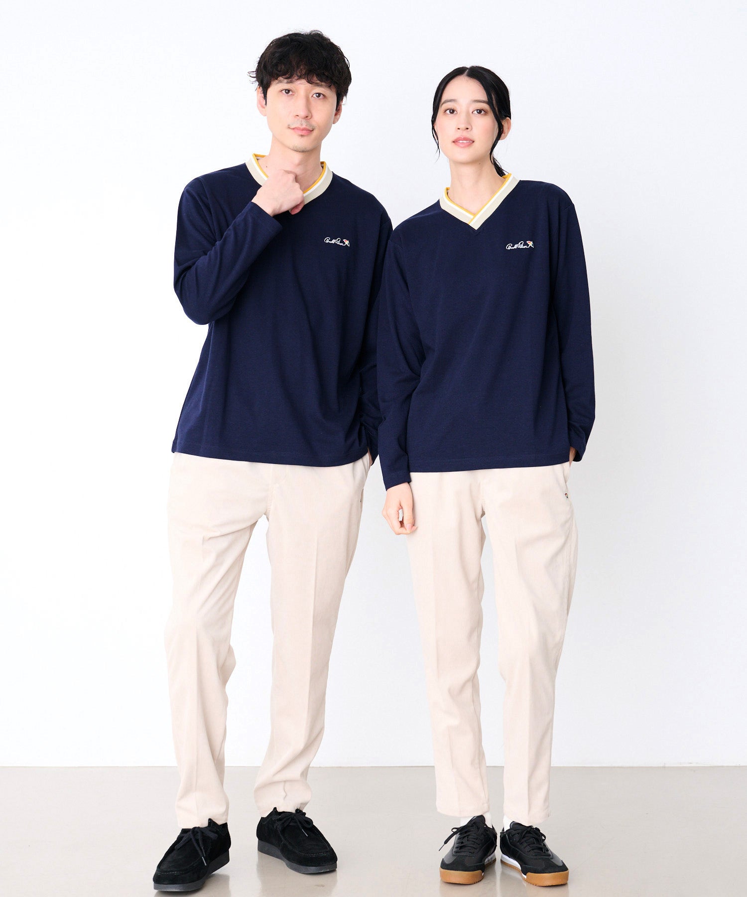 シェア カラ―リブライン Vネック ロングスリーブTシャツ（Tシャツ