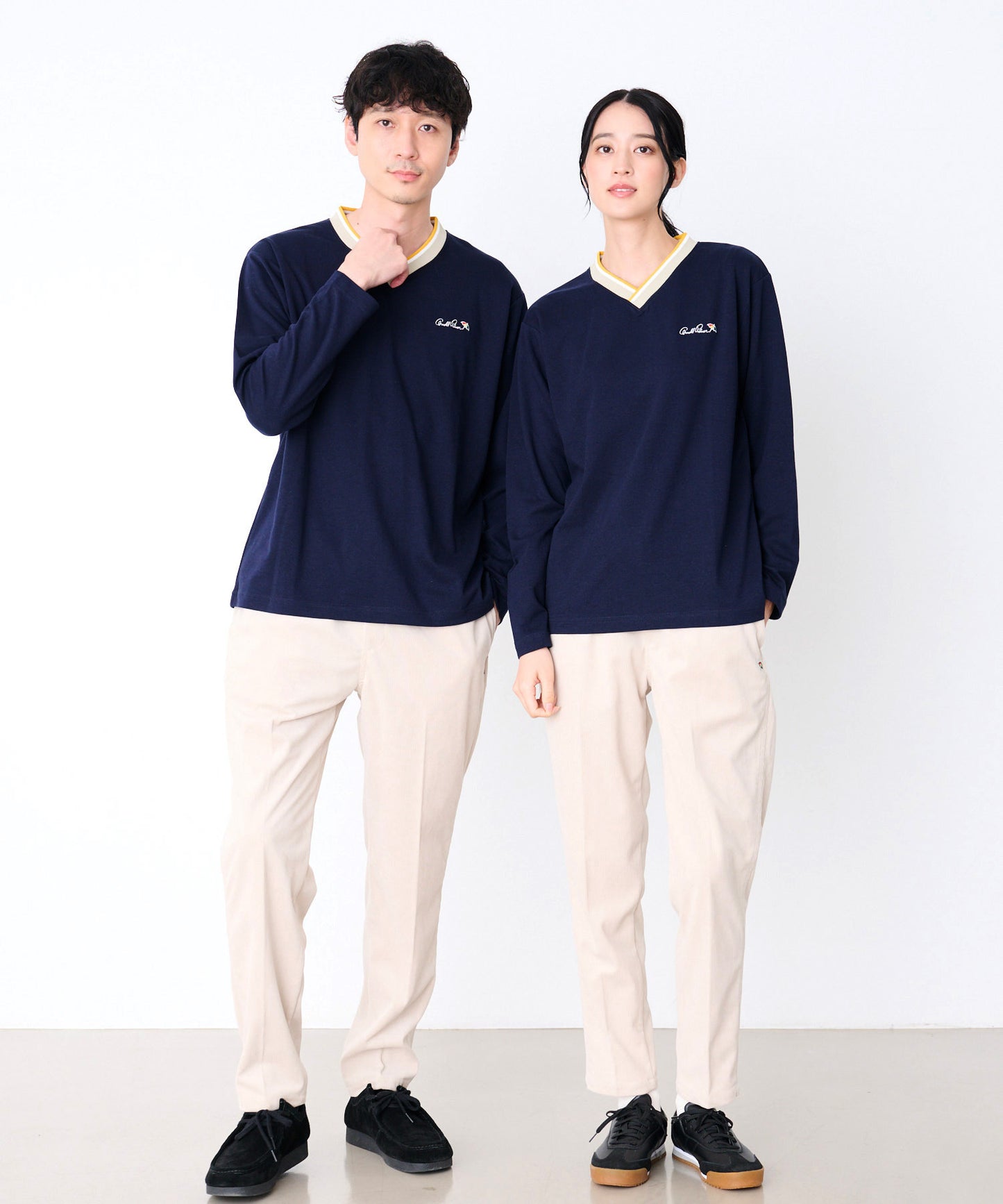 【予約】シェア カラ―リブライン Vネック ロングスリーブTシャツ