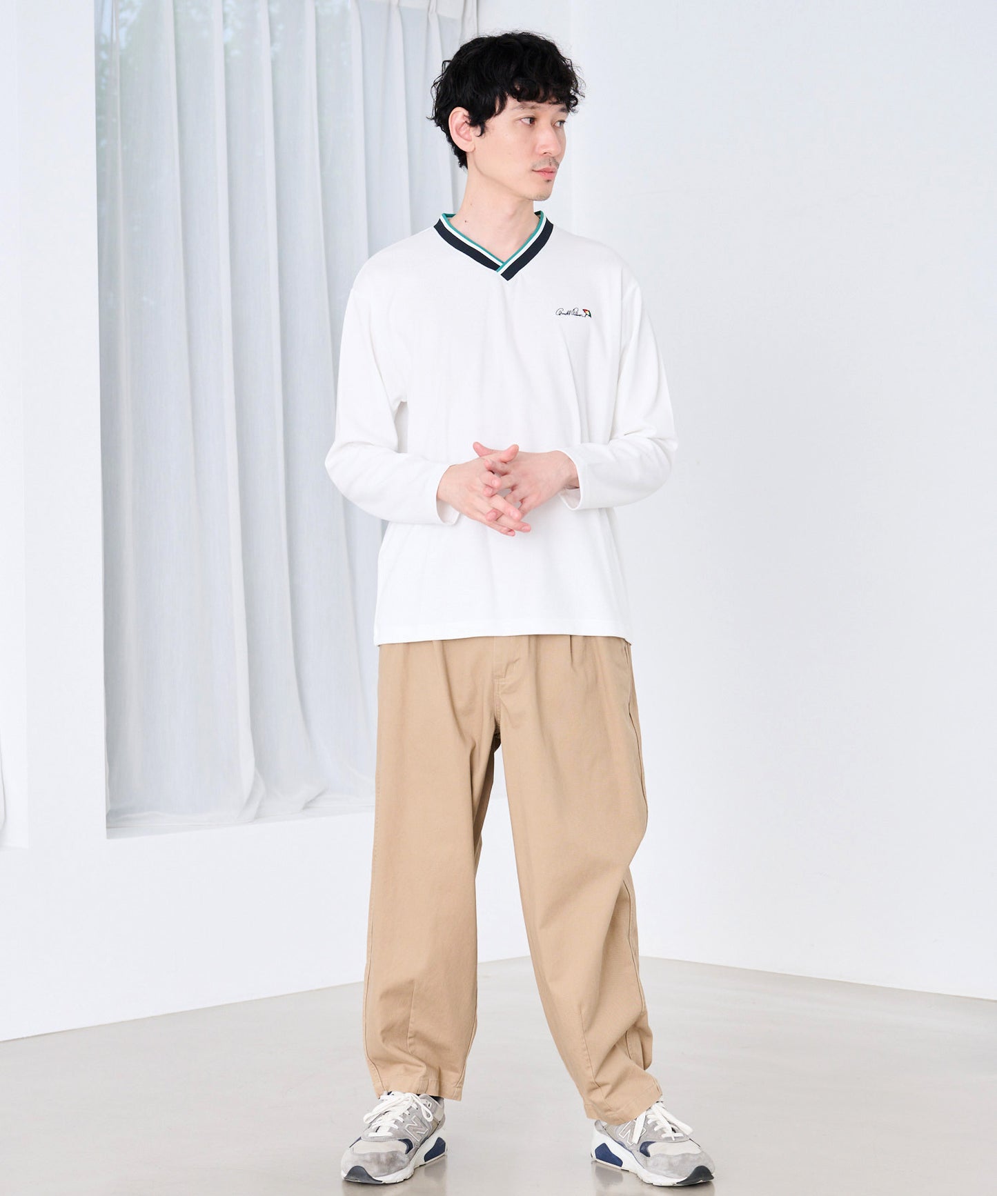 【予約】シェア カラ―リブライン Vネック ロングスリーブTシャツ