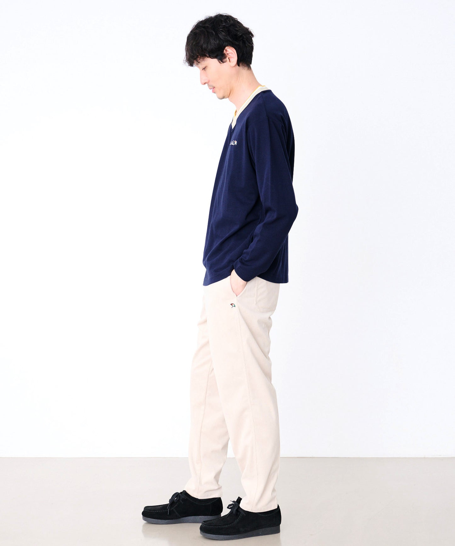 【予約】シェア カラ―リブライン Vネック ロングスリーブTシャツ