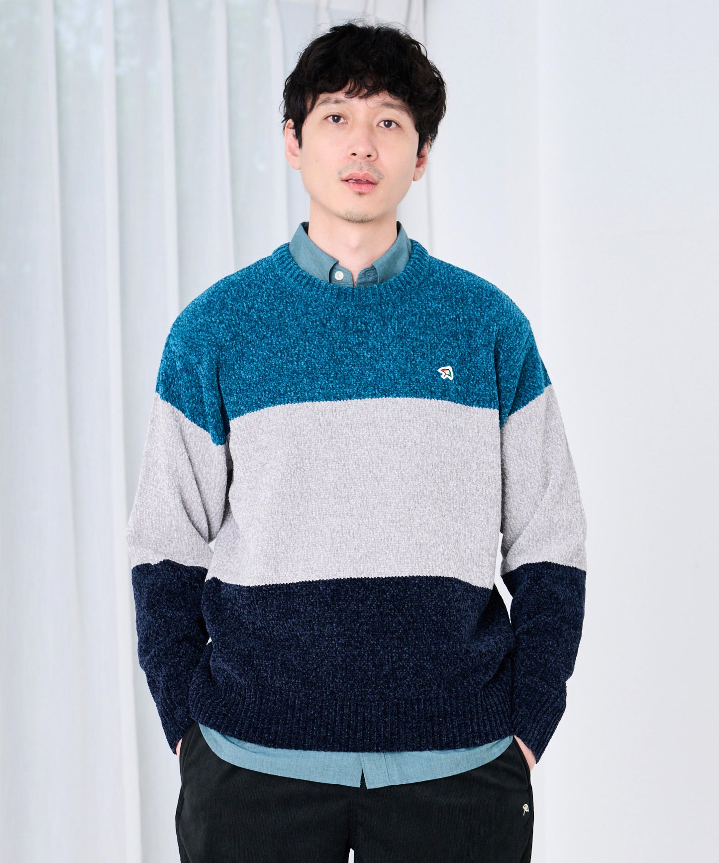 【タイムセール】モールニット カラーブロック プルオーバー