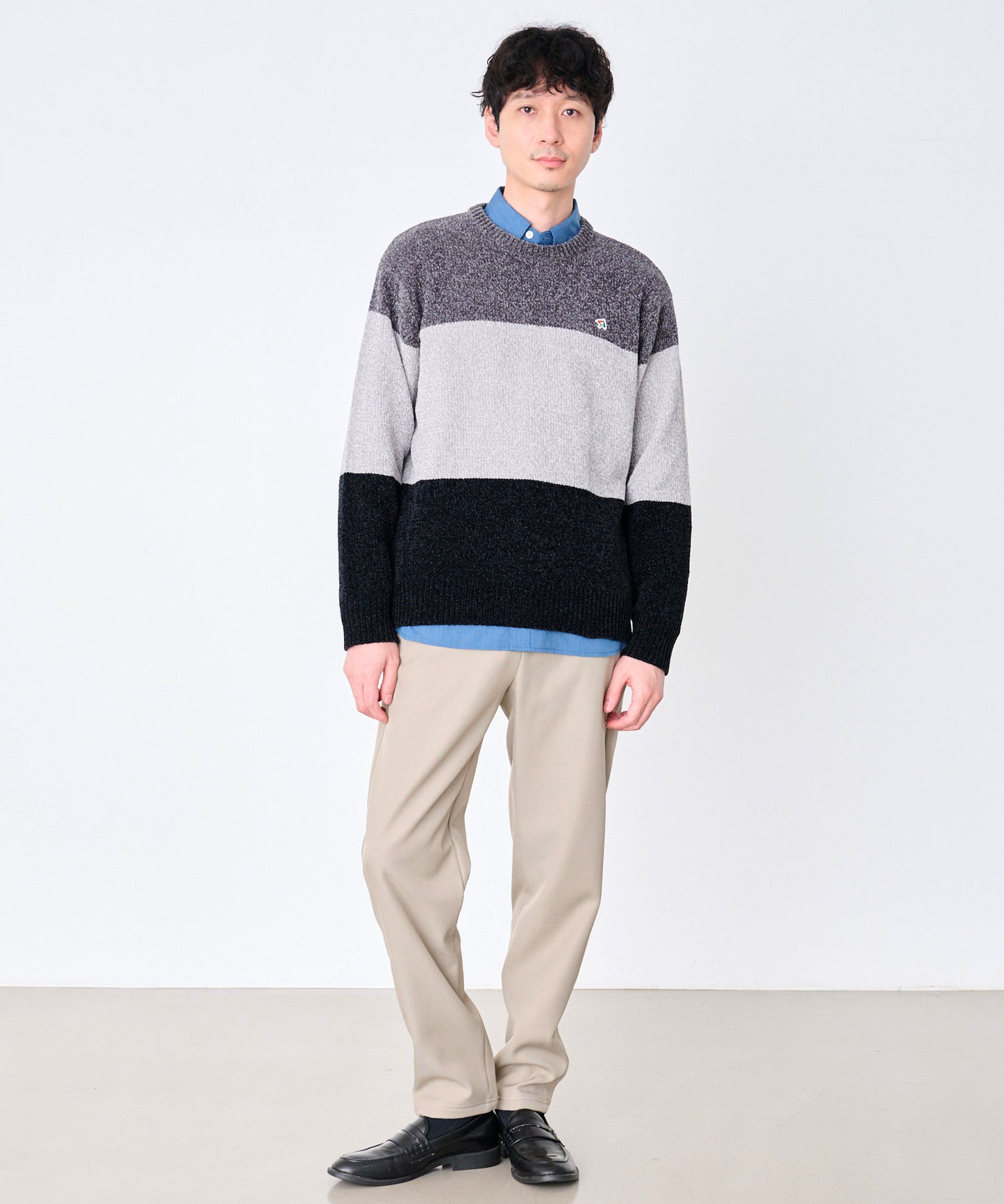 【タイムセール】モールニット カラーブロック プルオーバー