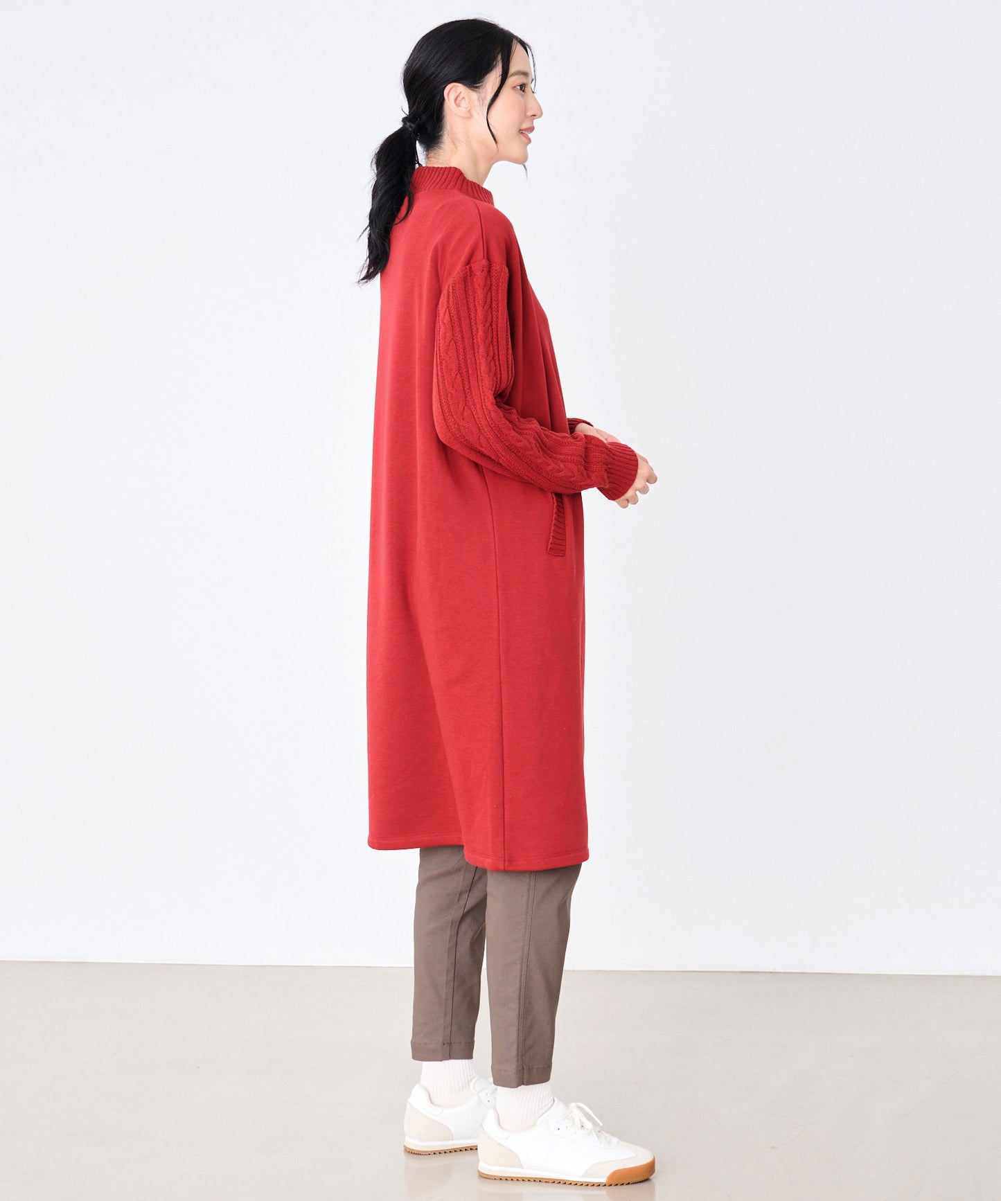 裏フリース ニットドッキング ワンピース