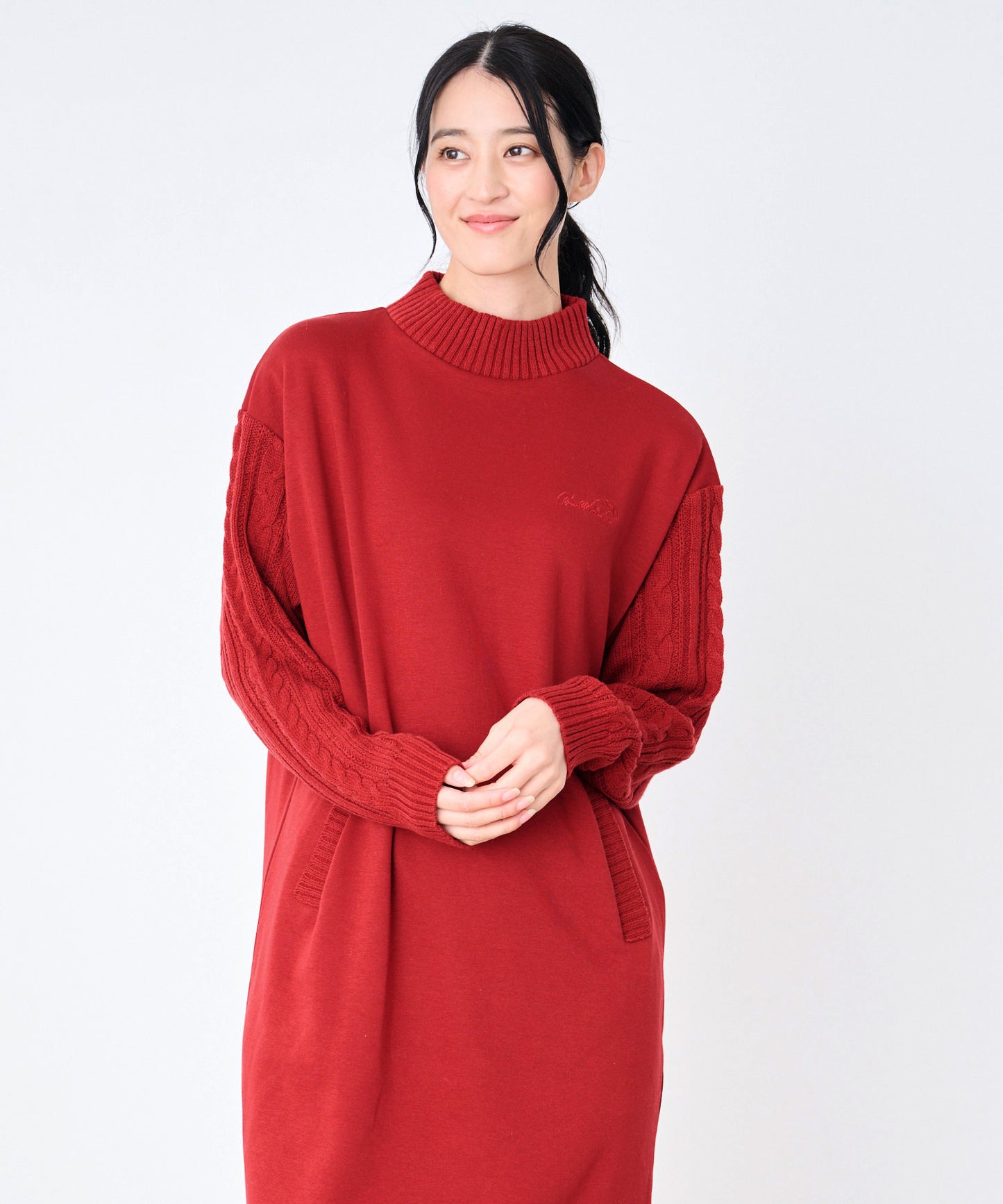 裏フリース ニットドッキング ワンピース