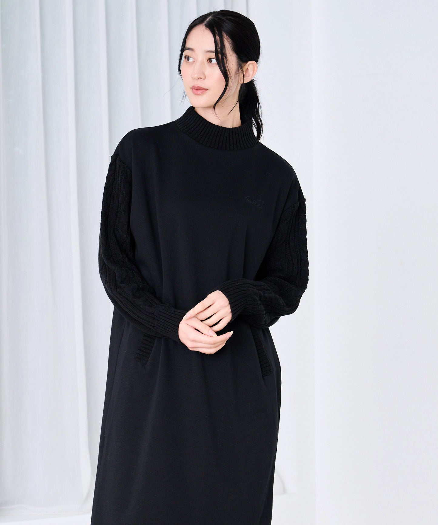 裏フリース ニットドッキング ワンピース