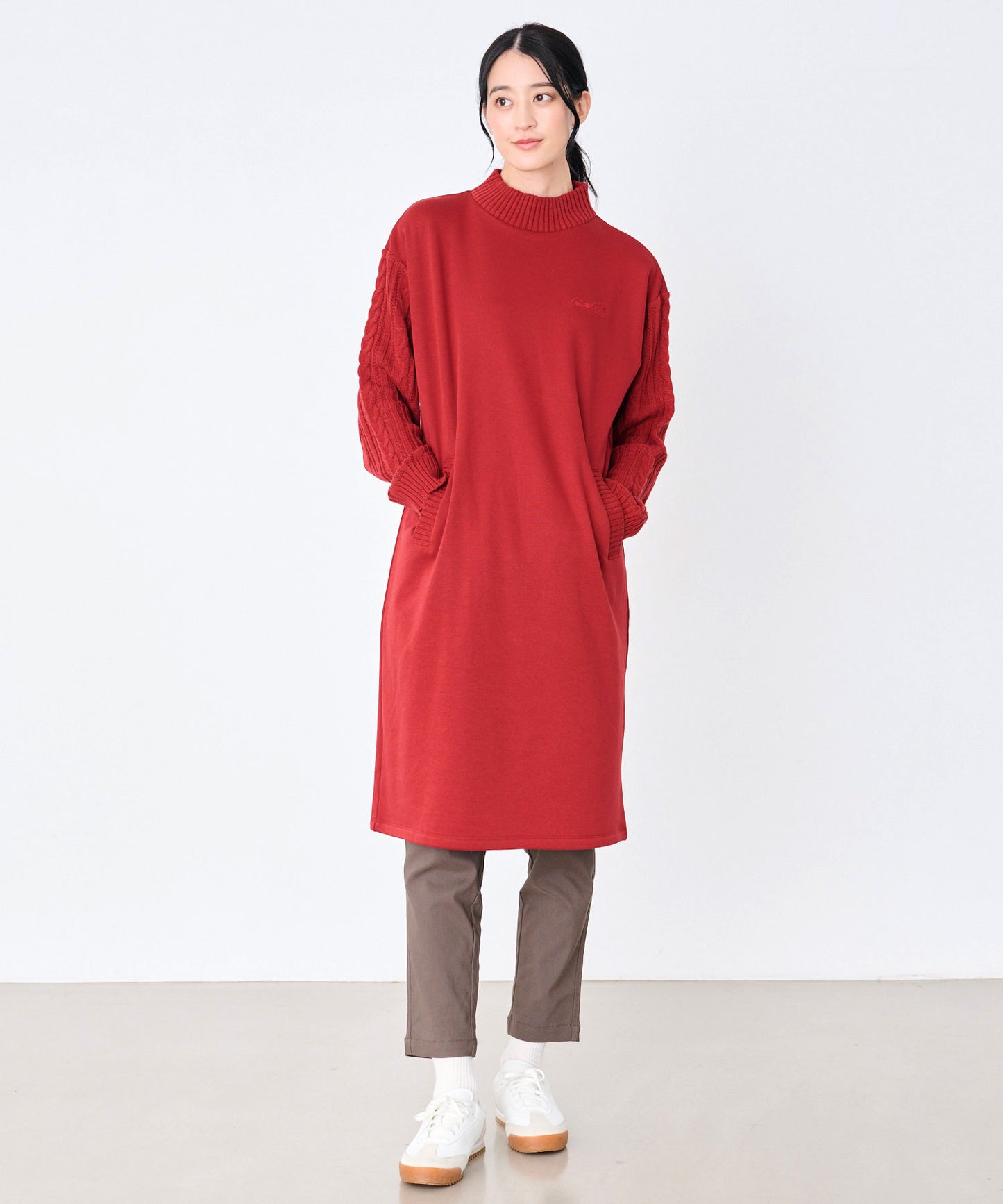 裏フリース ニットドッキング ワンピース