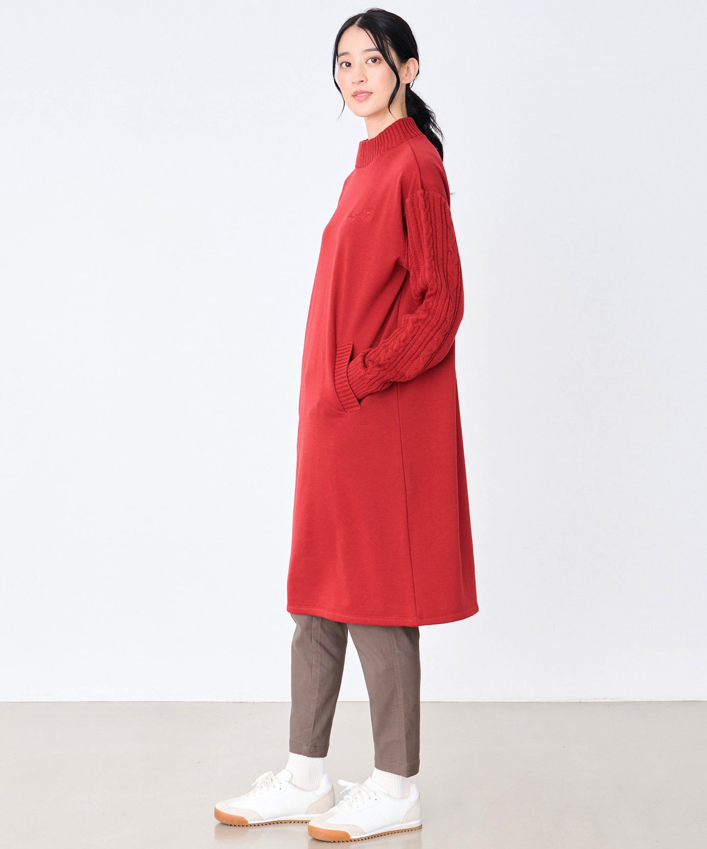 裏フリース ニットドッキング ワンピース