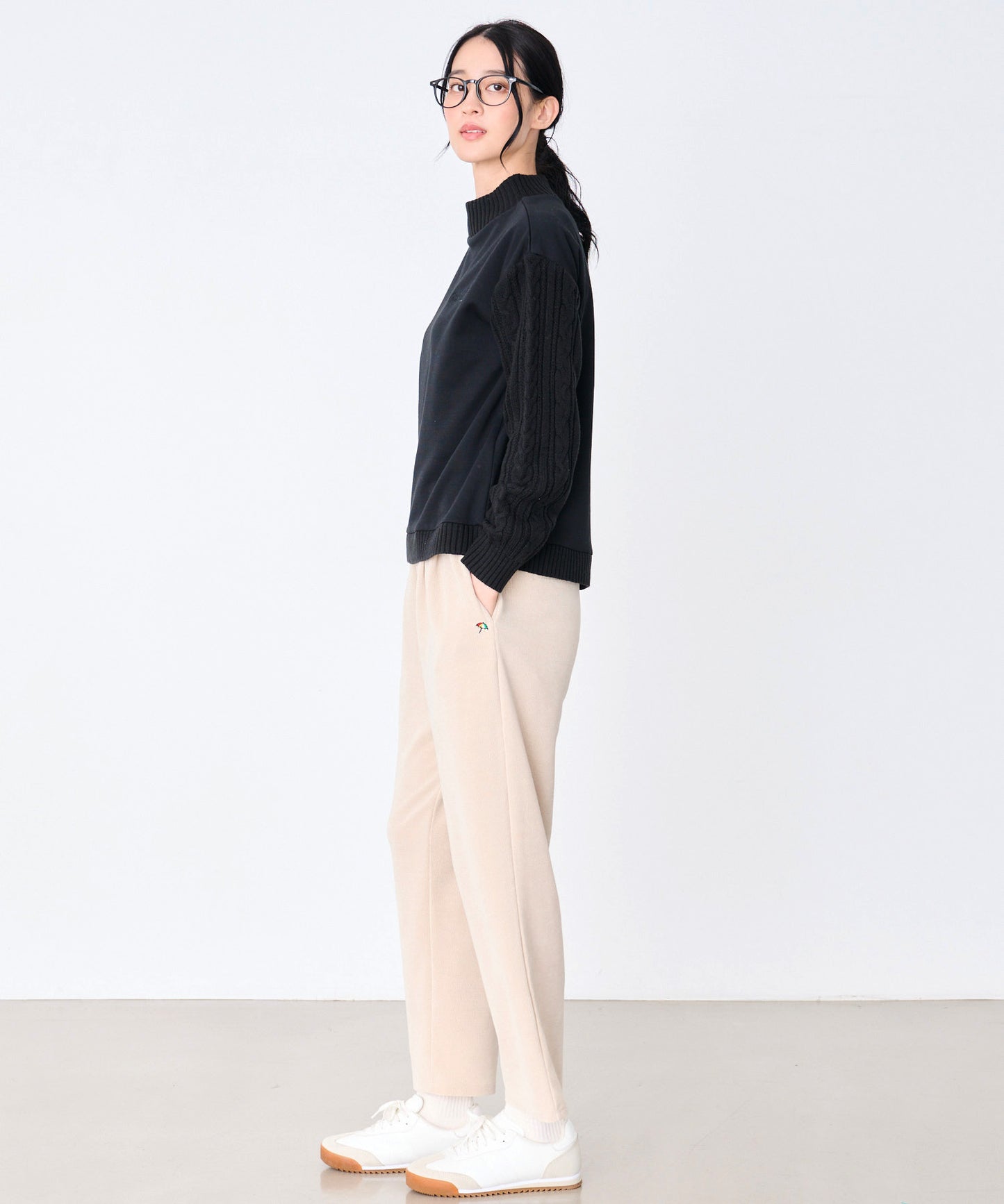 裏フリース ニットドッキング プルオーバー