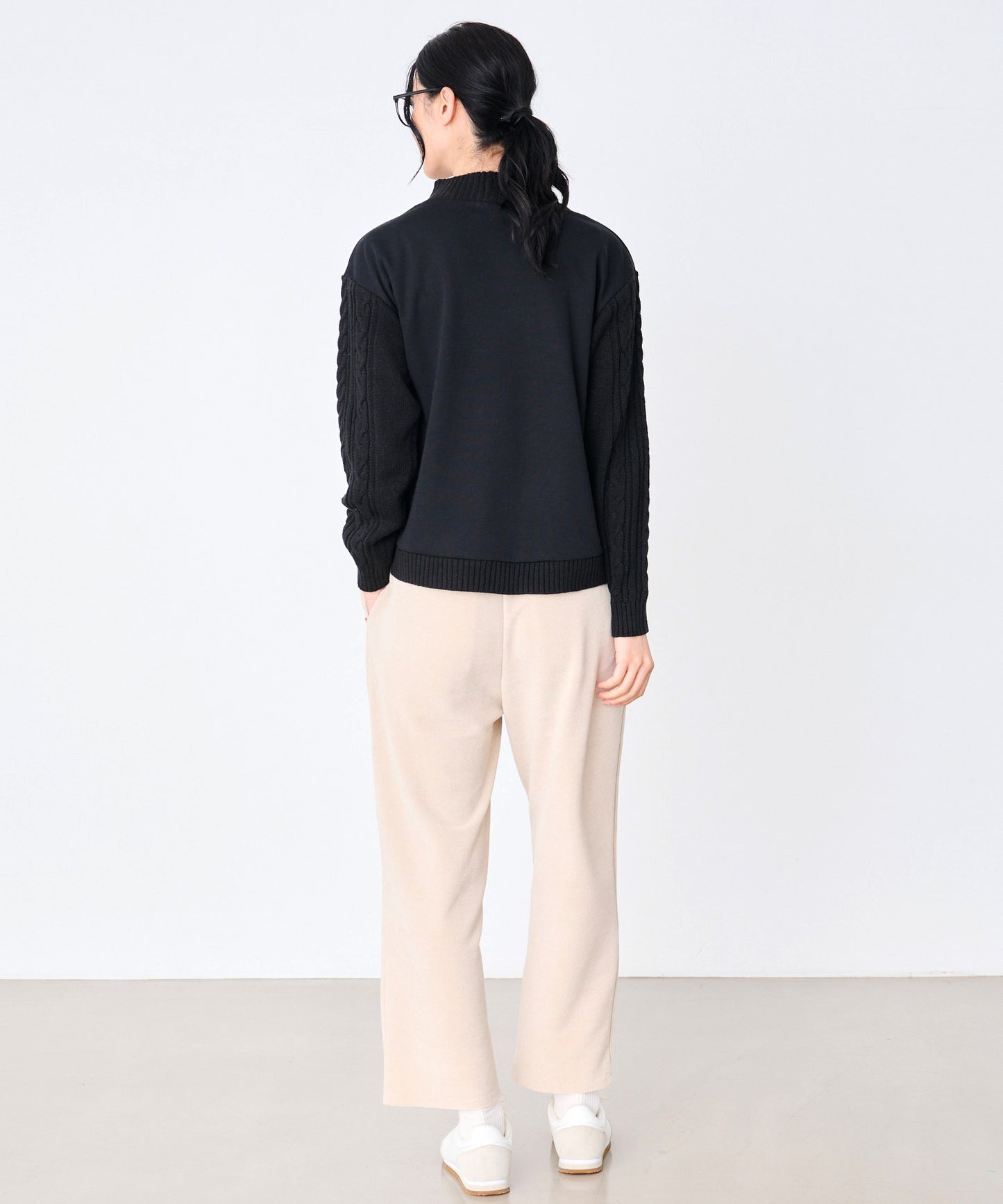 裏フリース ニットドッキング プルオーバー