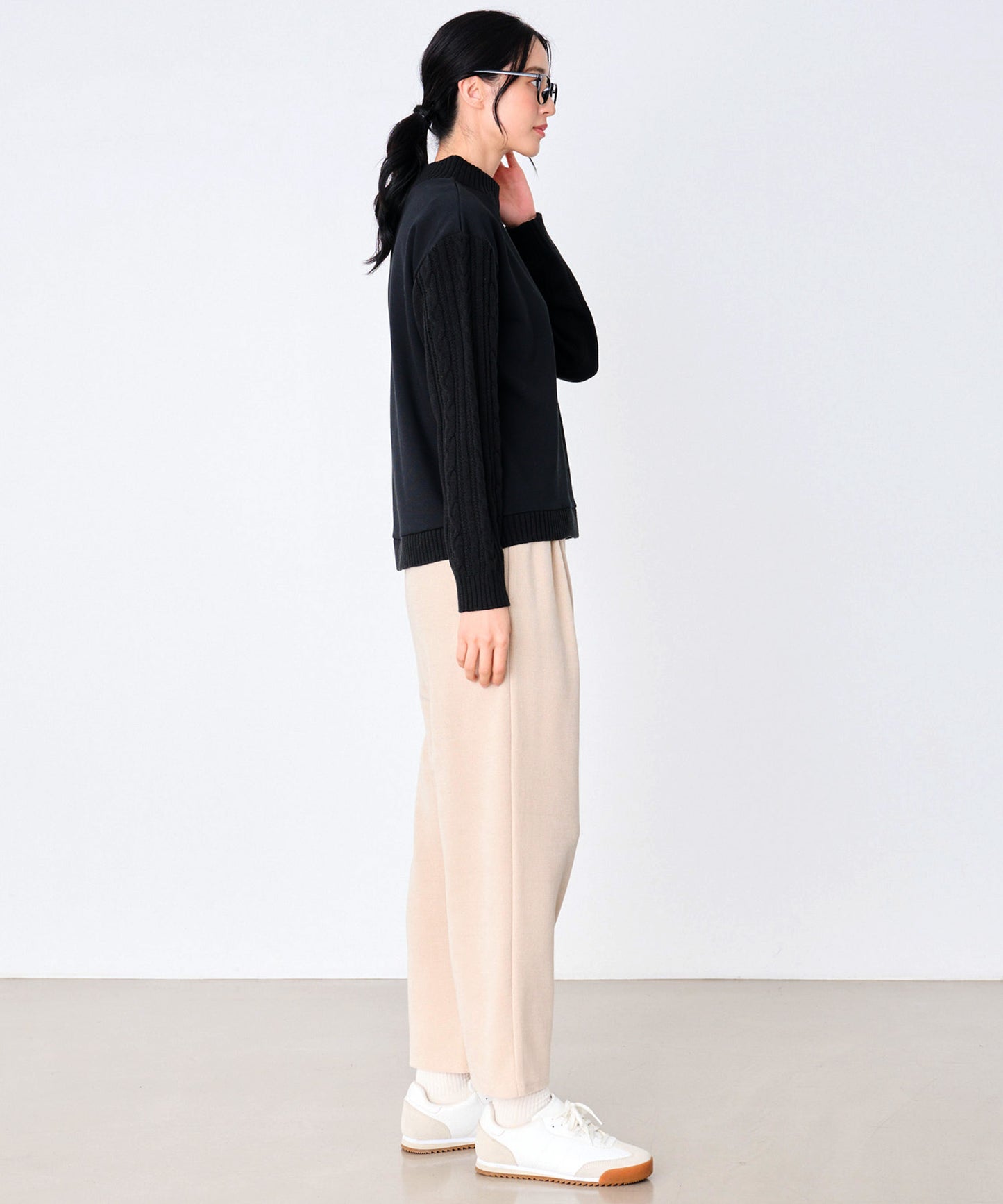 裏フリース ニットドッキング プルオーバー