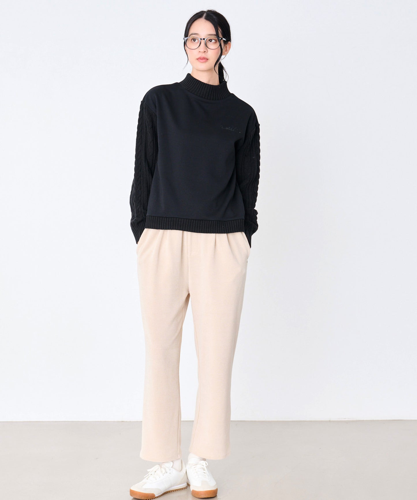 裏フリース ニットドッキング プルオーバー