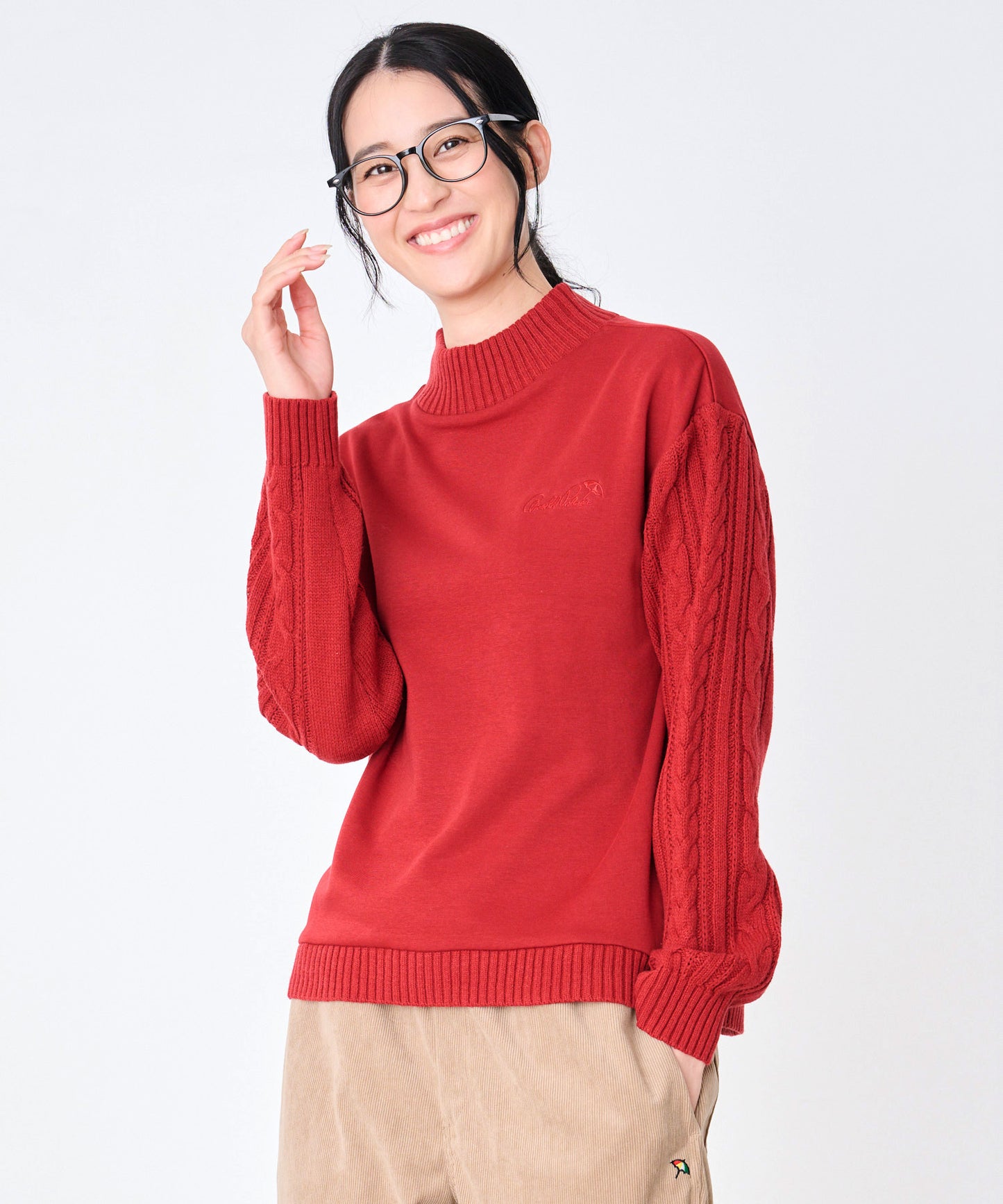 裏フリース ニットドッキング プルオーバー