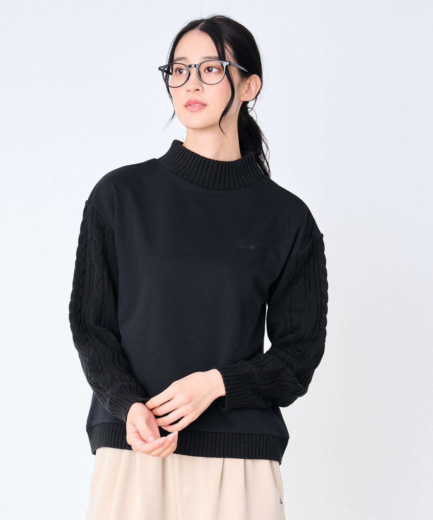 新品未使用　タグ付き　ニットプルオーバー　黒 裏フリース ニットドッキング プルオーバー（その他トップス