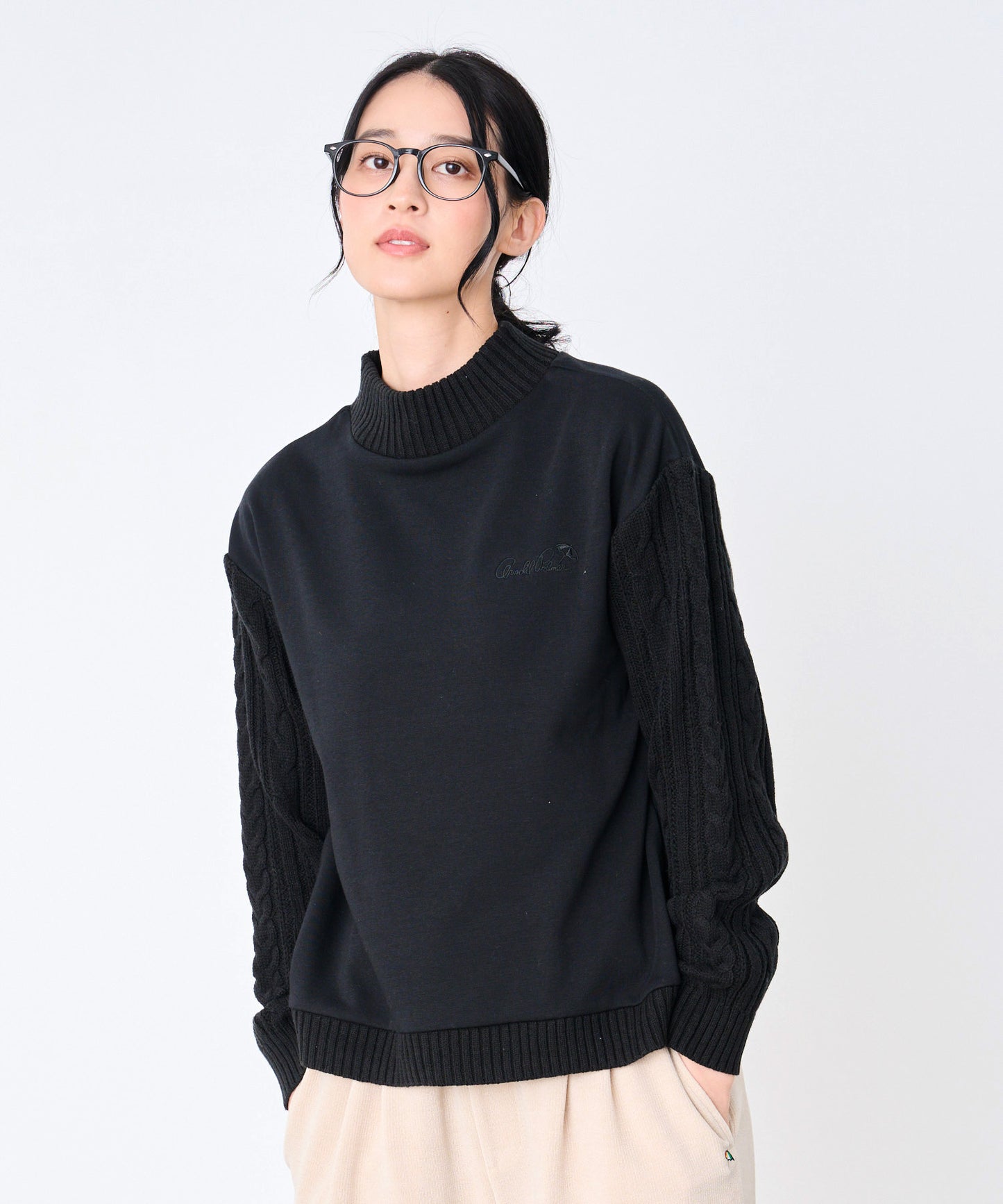 裏フリース ニットドッキング プルオーバー