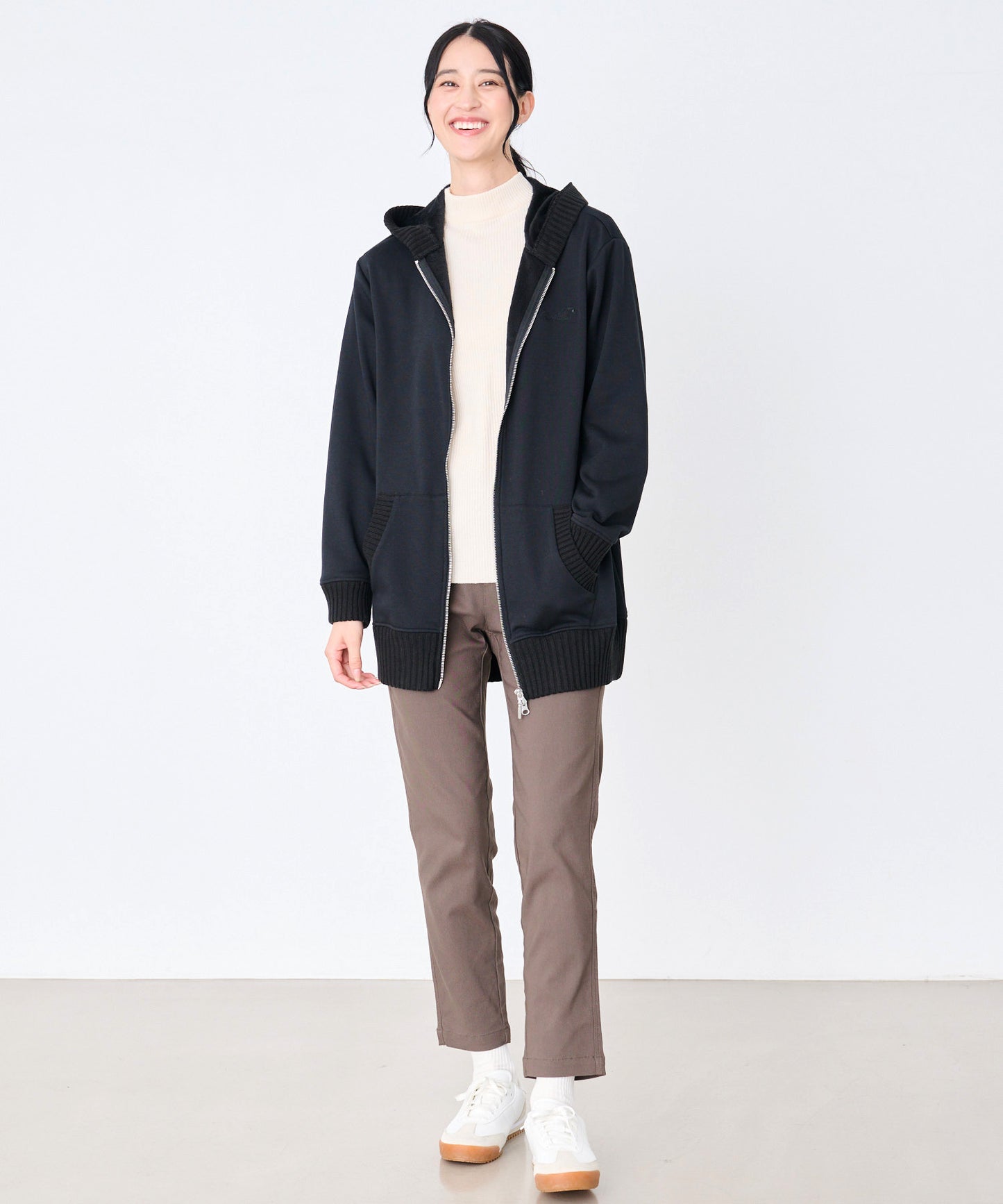裏フリース ニットドッキング チュニックパーカー