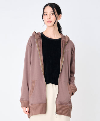 裏フリース ニットドッキング チュニックパーカー