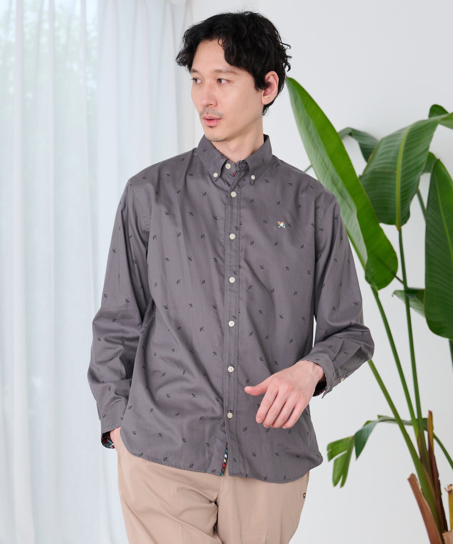 総柄ツイル 長袖シェアシャツ