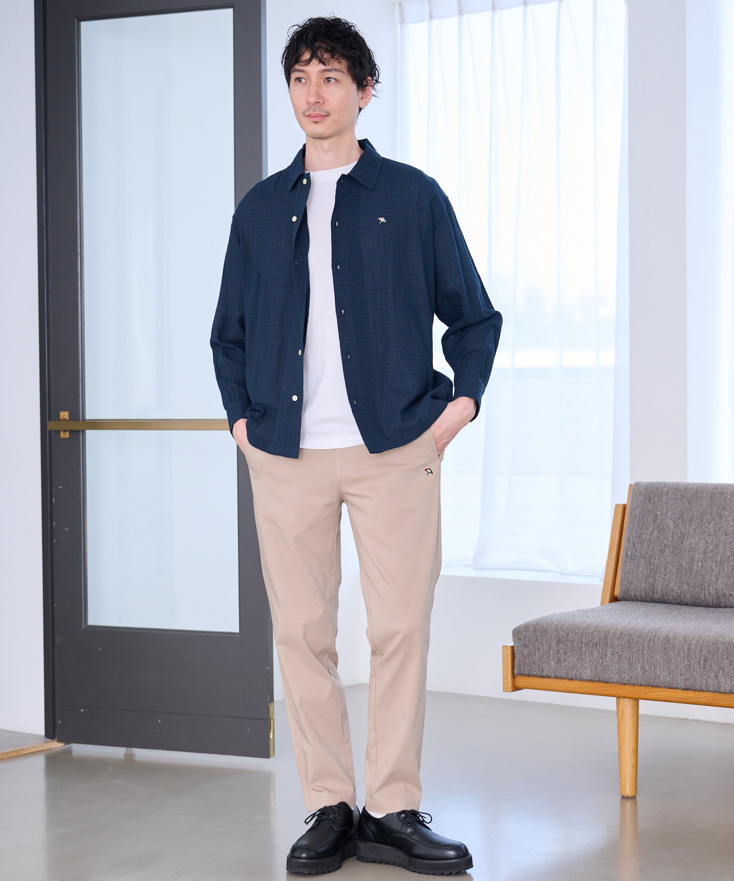 シェア パナマチェック 長袖シャツ + 半袖Tシャツ セット