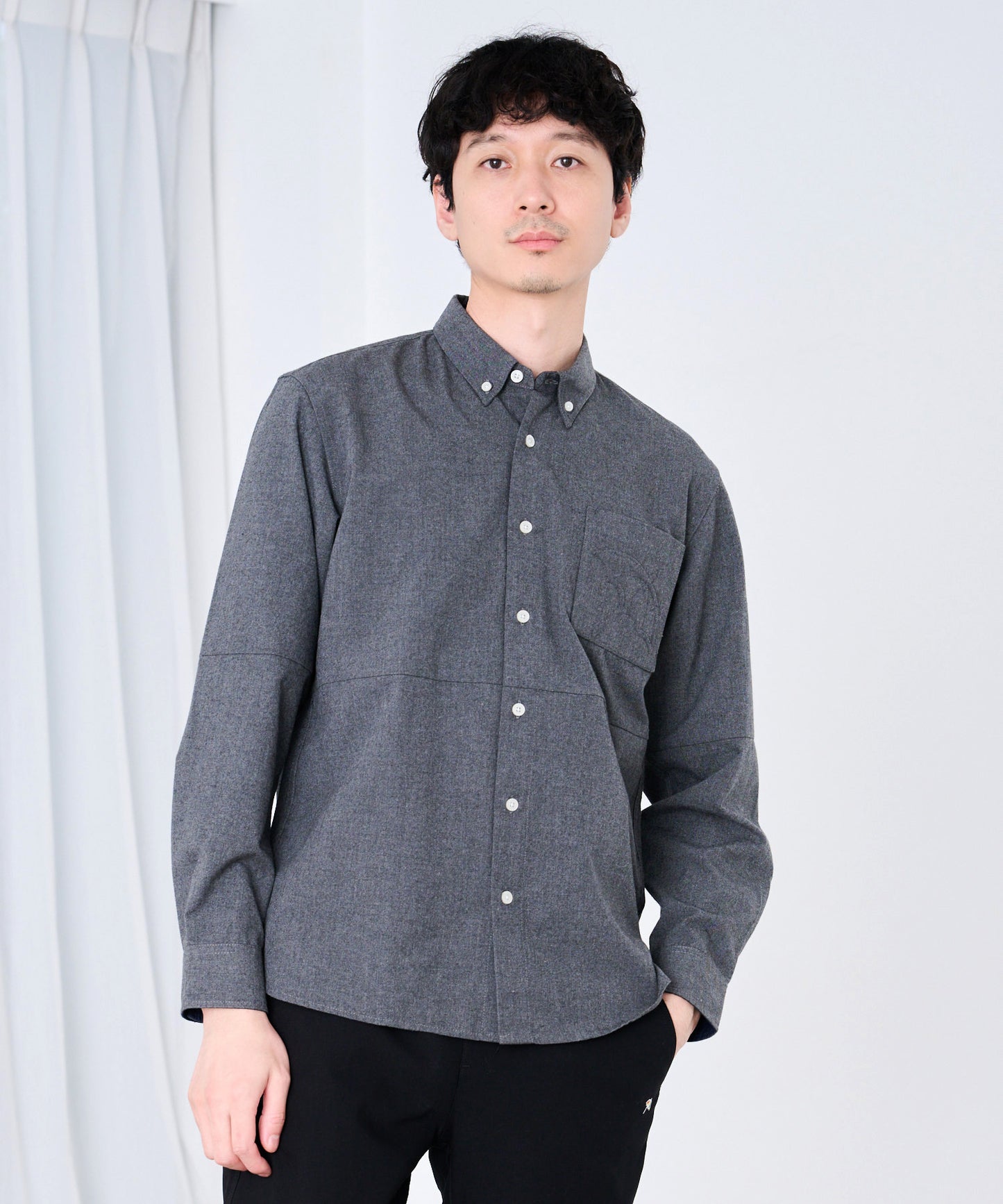 ウールライク起毛 ブロッキング シャツ