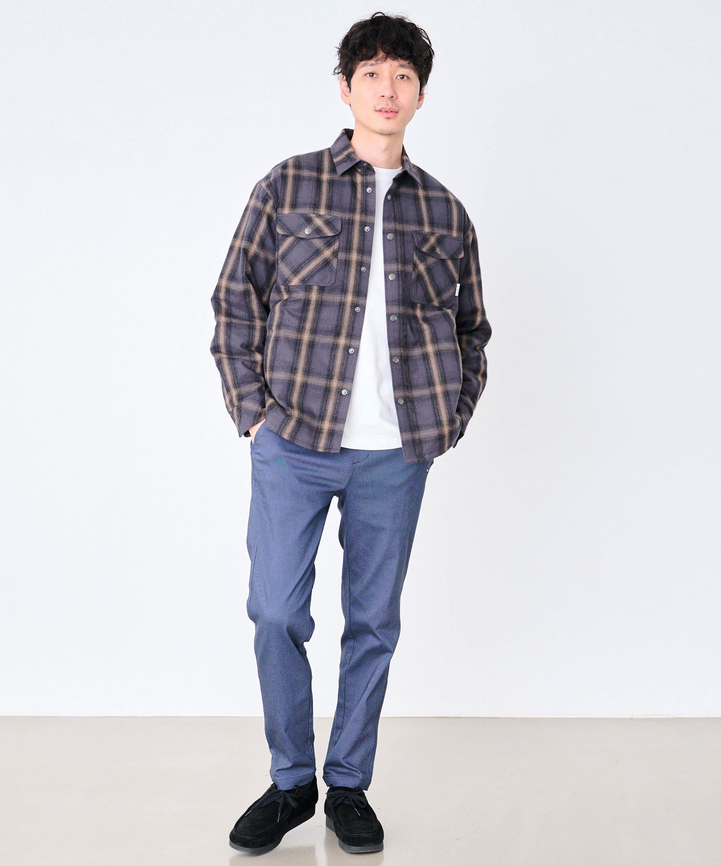 ネルチェック 中わた入り シャツジャケット