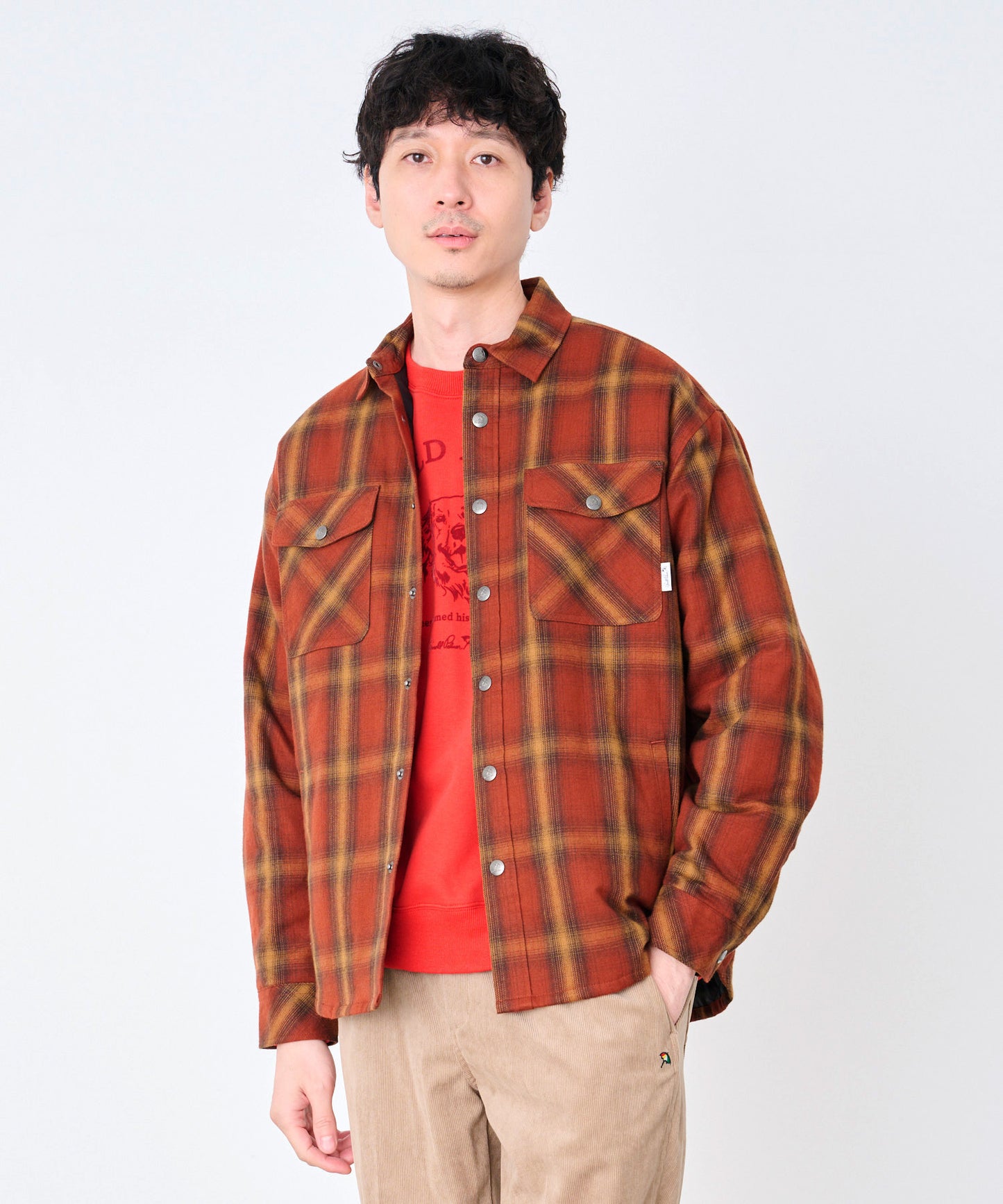 ネルチェック 中わた入り シャツジャケット