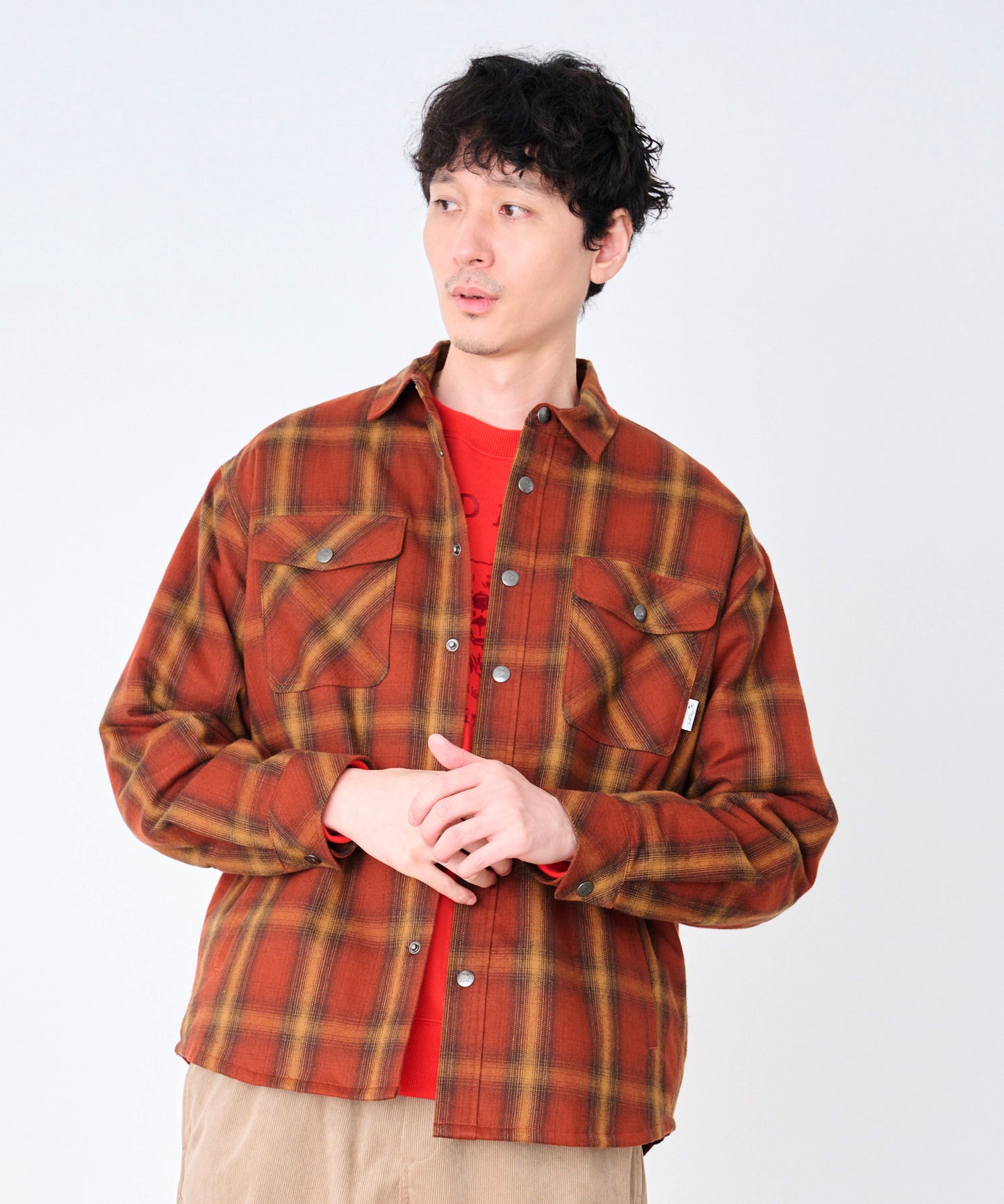 ネルチェック 中わた入り シャツジャケット