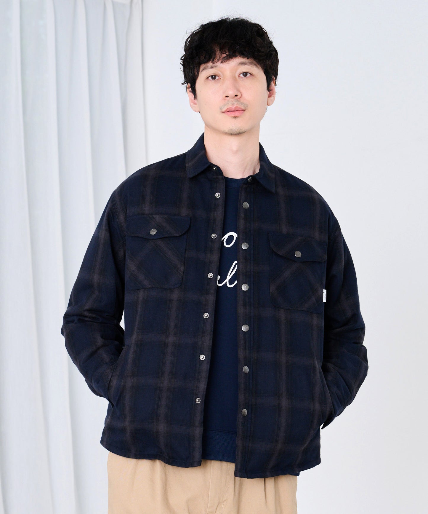 ネルチェック 中わた入り シャツジャケット