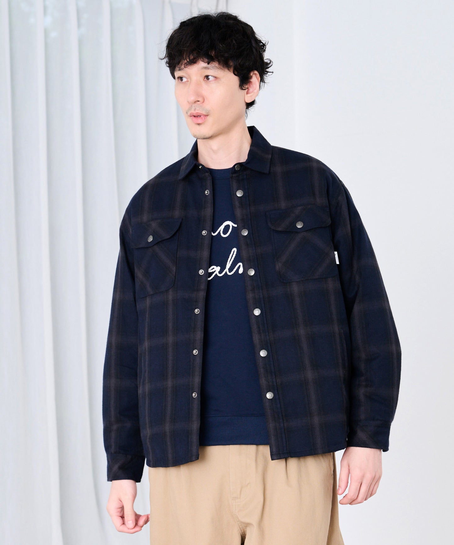 ネルチェック 中わた入り シャツジャケット