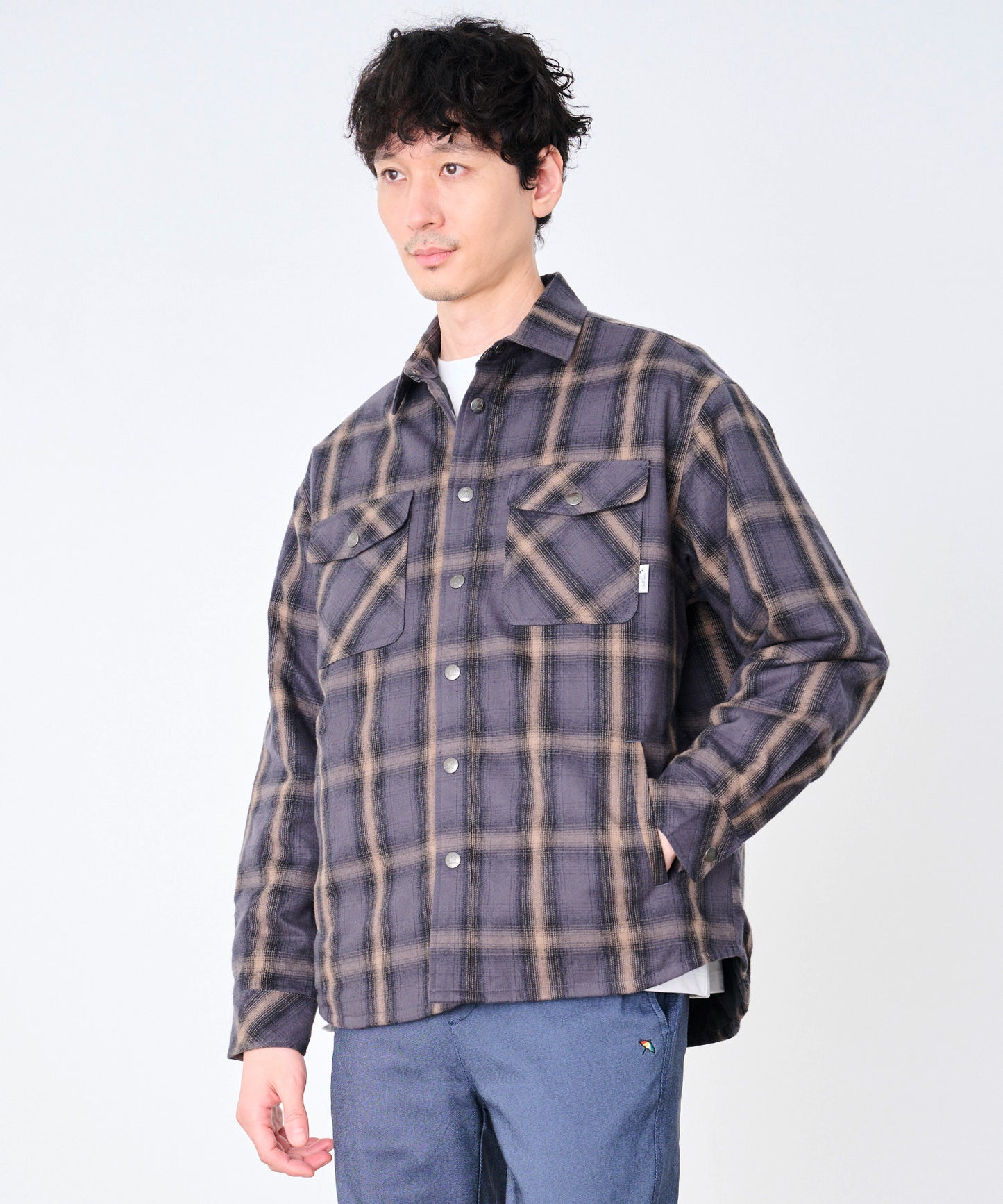 ネルチェック 中わた入り シャツジャケット