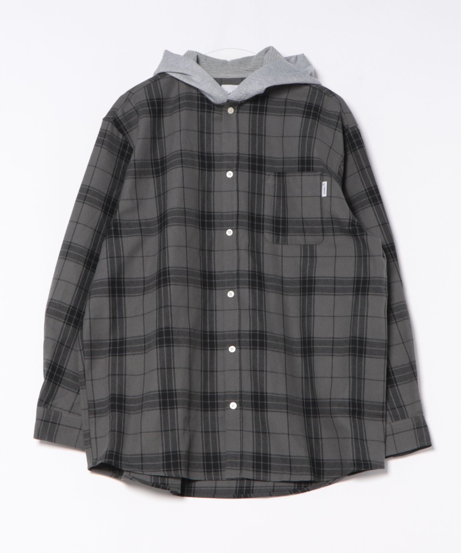 バーニーOAMC FLARE Shirt サイズＬ シャドーチェック 長袖 フードシャツ（シャツ/ブラウス/メンズ