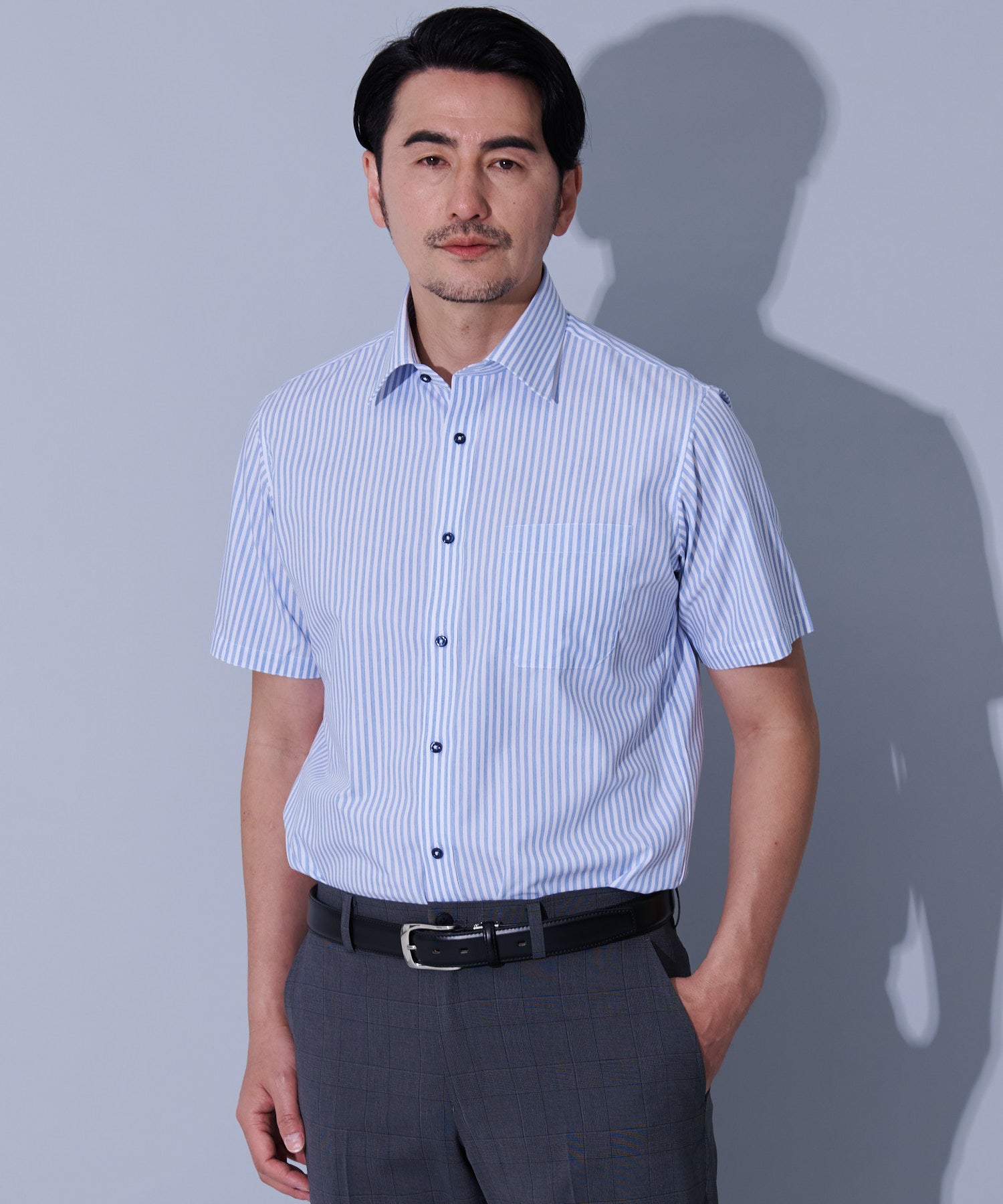 【ホワイト】(M)ワイドカラー 半袖 形態安定 ワイシャツ 綿100%