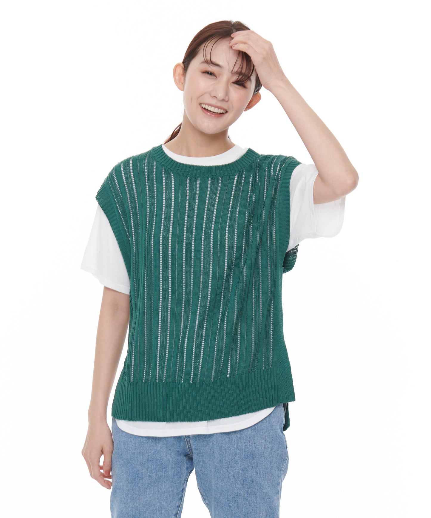 ニットベスト×ラウンドテールTシャツセット