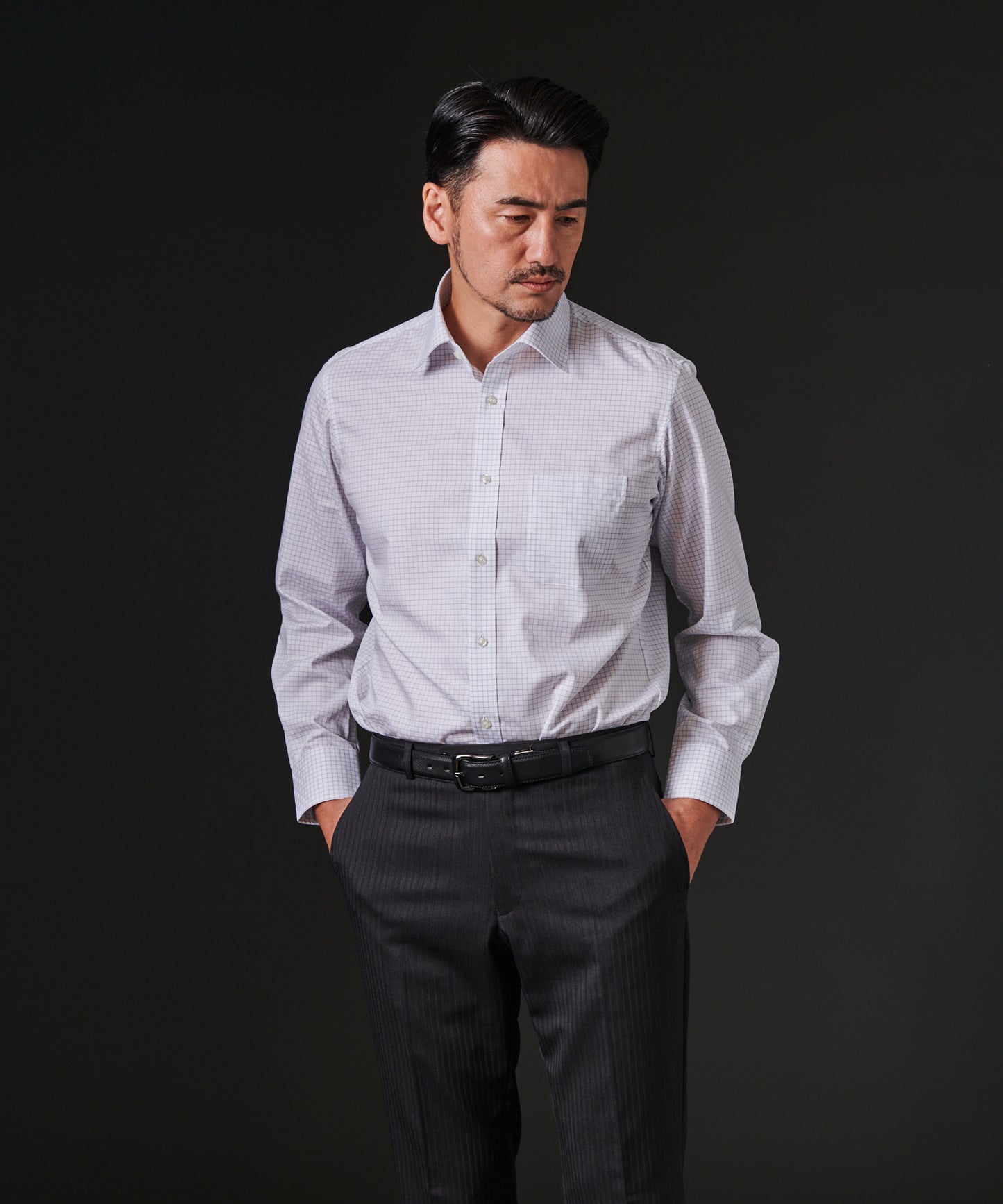 形態安定綿100%グラフチェックワイドカラーシャツ