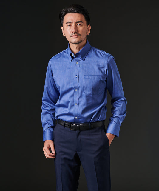 HIROKO KOSHINO　 形態安定ピンストライプワイドカラーシャツ